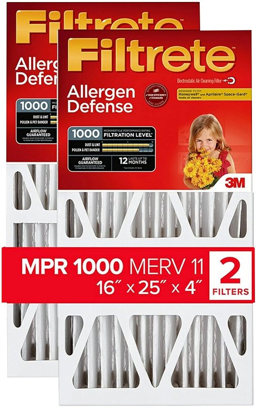 Filtrete NADP01-2PK-2 Air Filter, 25 in L, 16 in W, 11 MERV, 1000 um MPR, Cardboard Frame