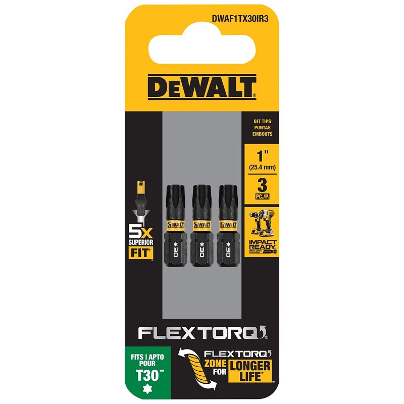 DEWALT ELITE Series DWAF1TX30IR3 Impact Driver Drill Bit, #30 Drive, Torx Drive, 1/4 in Shank, Hex Shank, 1 in L, Steel