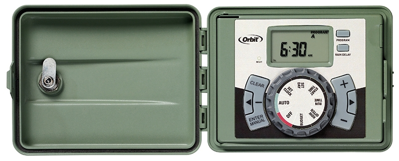Orbit 57896 Timer, 6-Zone, 2-Program, LCD Display, Plug-and-Go Mounting, Green