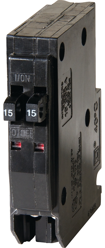 Square D QO1515CP Miniature Circuit Breaker, Tandem, 15 A, 1-Pole, 120/240 V, Fixed Trip, Plug Mounting