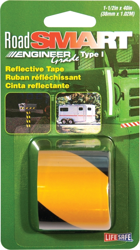 Incom RE838 Reflective Tape, 40 in L, 1-1/2 in W, Acrylic Backing, Black/Yellow