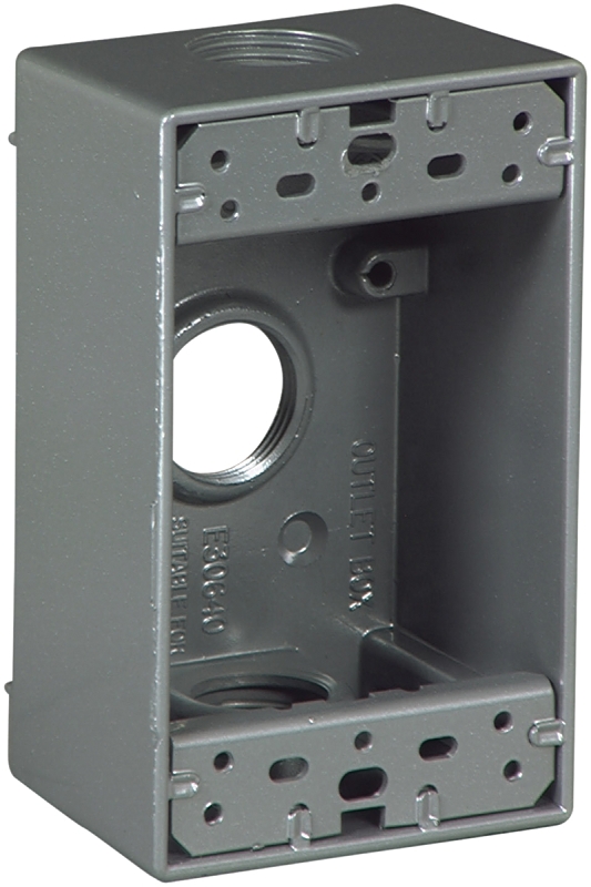 Eaton Wiring Devices 1116-SP Outlet Box, 3-Outlet, 1-Gang, Aluminum, Black, Powder-Coated, Wall Mounting