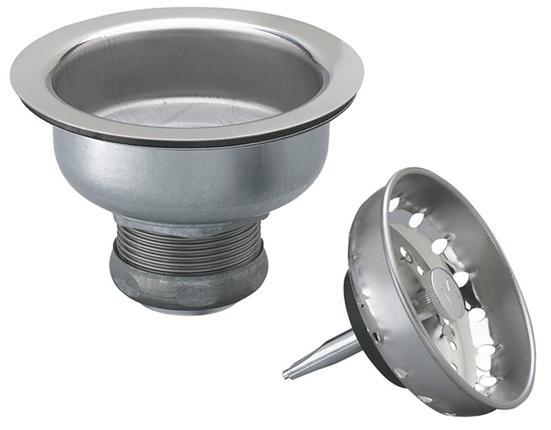 Plumb Pak PP5411 Short Shank Basket Strainer with Fixed Post, 4-3/8 in Dia, Stainless Steel