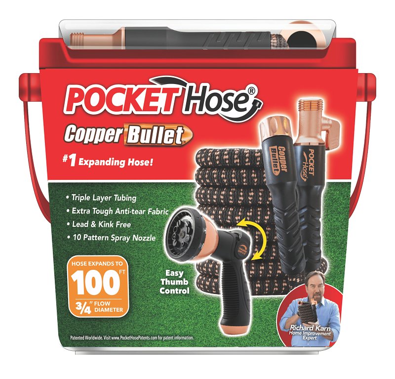 POCKET hose 17193-4 Medium-Duty Expandable Flexible Garden Hose, 3/4 in, 100 ft L, Polymer, Black