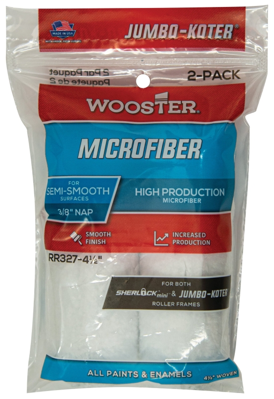 Wooster JUMBO KOTER RR327-4 1/2 Roller Cover, 3/8 in Thick Nap, 4-1/2 in L, Microfiber Cover