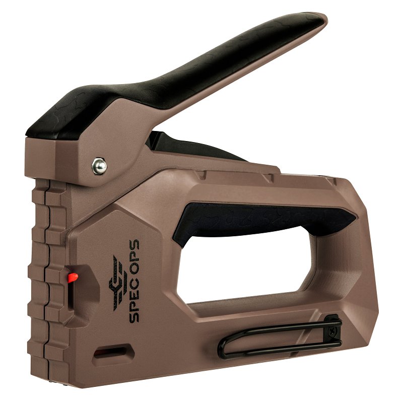 Spec Ops SPEC-M50 Staple Gun, Narrow Crown Staple, 1/4 in W Crown, 1/4 to 9/16 in L Leg, Black/Flat Dark Earth