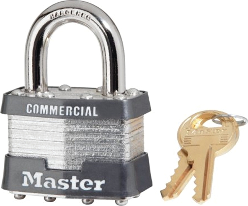 Master Lock 1KA 2081 Padlock, Keyed Alike Key, Open Shackle, 5/16 in Dia Shackle, 15/16 in H Shackle, Steel Shackle