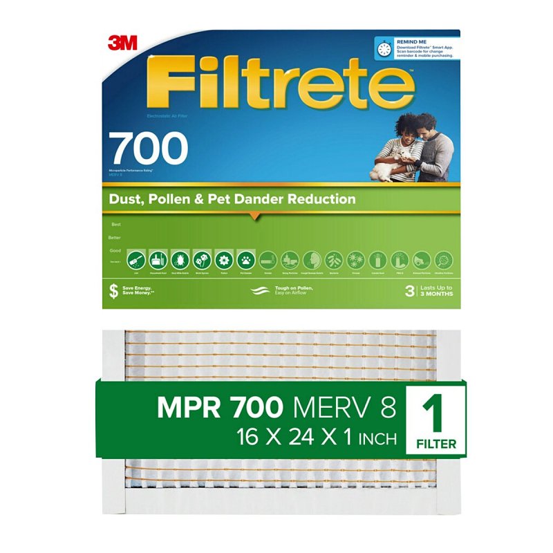 Filtrete 725-4 Air Filter, 24 in L, 16 in W, 8 MERV, 700 um MPR, Fiberglass Frame, Pack of 4