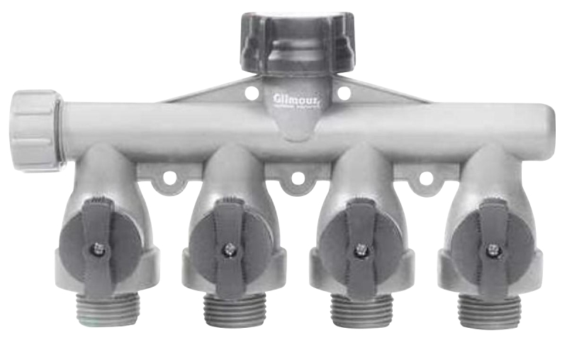 Gilmour 800414-1001 Shut-Off Valve, 3/4 in, GHT, 4-Port/Way, 60 psi Pressure, Manual Actuator, Polymer Body