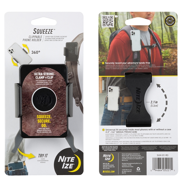 Nite Ize Squeeze SUH-01-R3 Phone Holder, Clippable Mounting