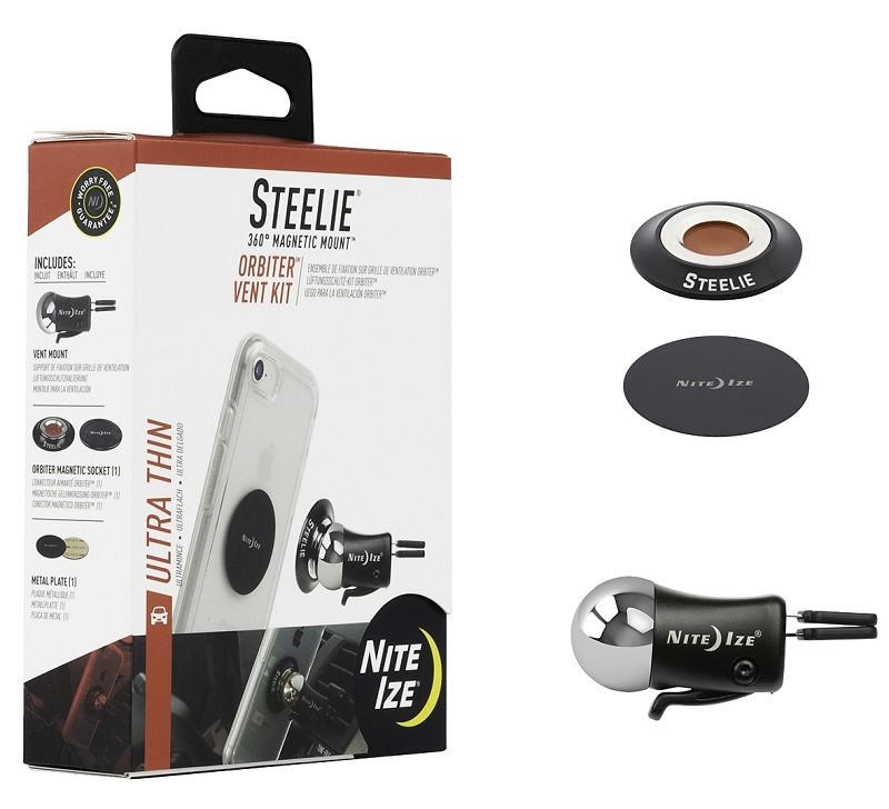 Nite Ize Orbiter STOVK-01-R8 Phone Mount Kit, Aluminum, Black/Silver, Vent Mounting