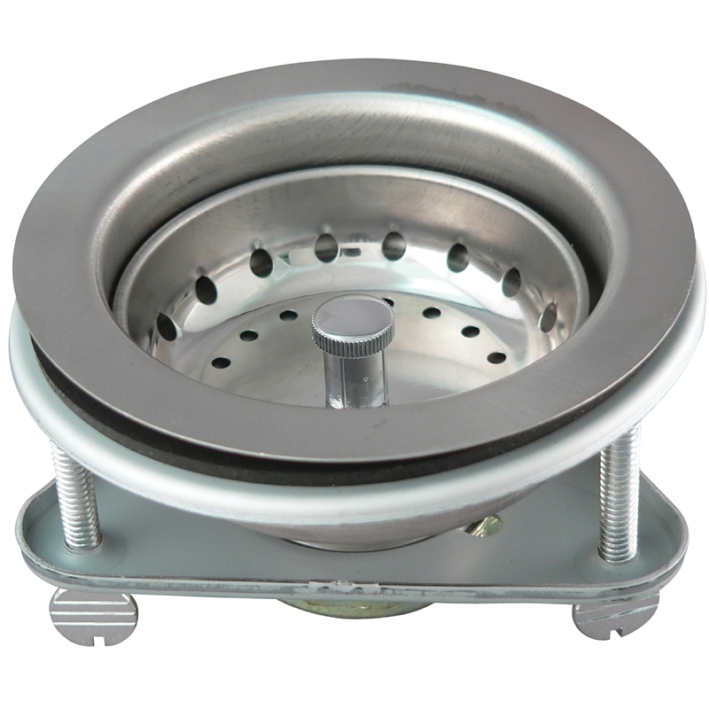 Keeney 1441SS Basket Strainer with Fixed Post, 4.42 in Dia, Stainless Steel, Chrome, For: 3-1/2 in Dia Opening Sinks