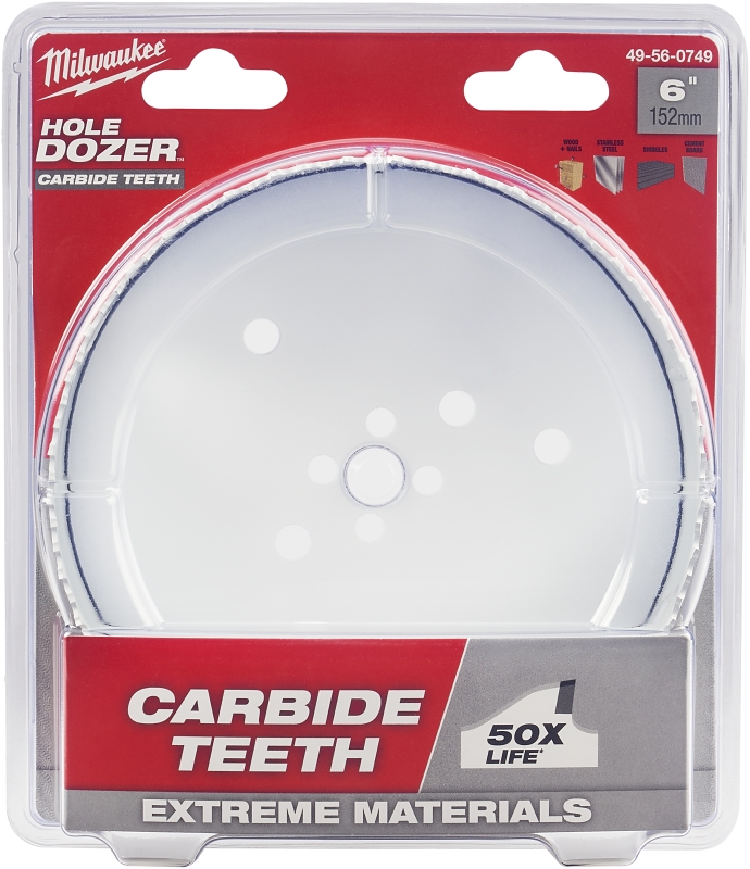 Milwaukee Hole Dozer 49-56-0749 Hole Dozer, 6 in Dia, 1.62 in D Cutting, 5/8-18 Arbor, 4 TPI, Carbide Cutting Edge