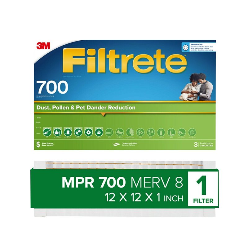 Filtrete 710-4 Air Filter, 12 in L, 12 in W, 8 MERV, 700 um MPR, Cardboard Frame, Pack of 4