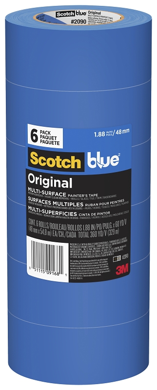 ScotchBlue 2090-48A-CP Painter's Tape, 60 yd L, 1.88 in W, 5 mil Thick, Paper Backing, Blue