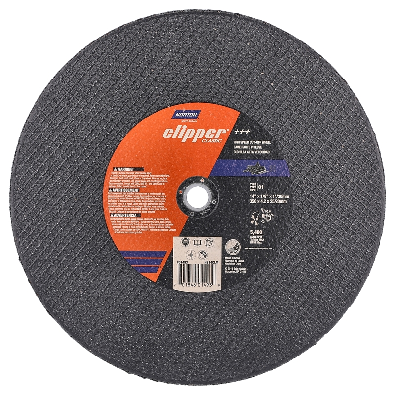 Norton Clipper Classic Series 70184601493 Cut-Off Wheel, 14 in Dia, 1/8 in Thick, 1 in Arbor, 24 Grit, Extra Coarse