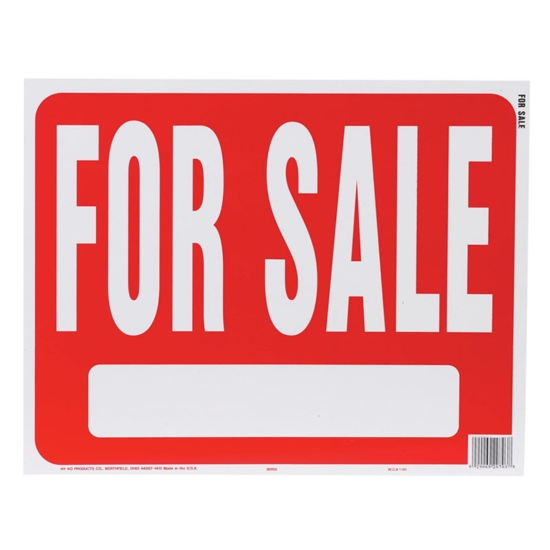 Hy-Ko A20703 Jumbo Sign, Rectangular, FOR SALE, SINGLE LINE, White Legend, Red Background, Plastic, Pack of 5