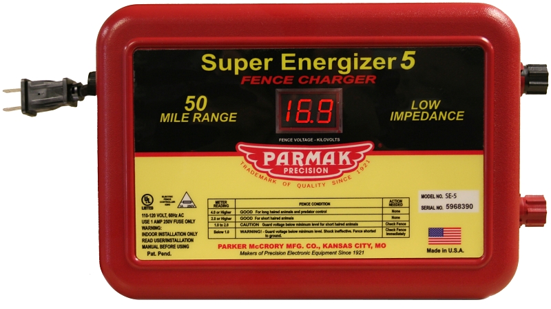Parmak SE-5/4 Electric Fence Charger, 1.5 to 6.3 J Output Energy, 110/120 V, 50 mile Fence Distance