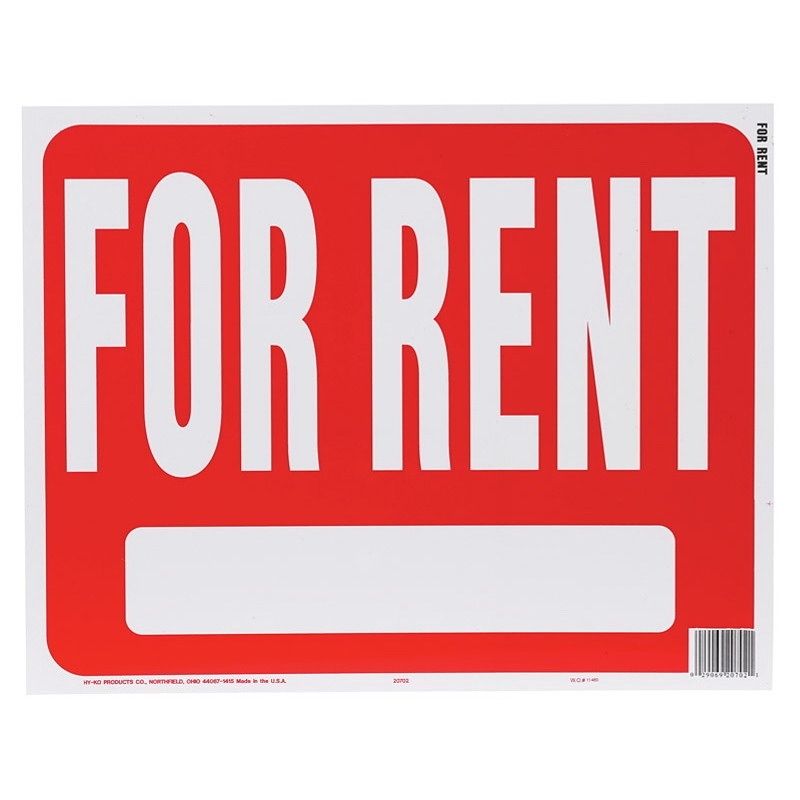 Hy-Ko A20702 Jumbo Sign, Rectangular, FOR RENT, White Legend, Red Background, Plastic, 15 in H x 19 in W Dimensions, Pack of 5