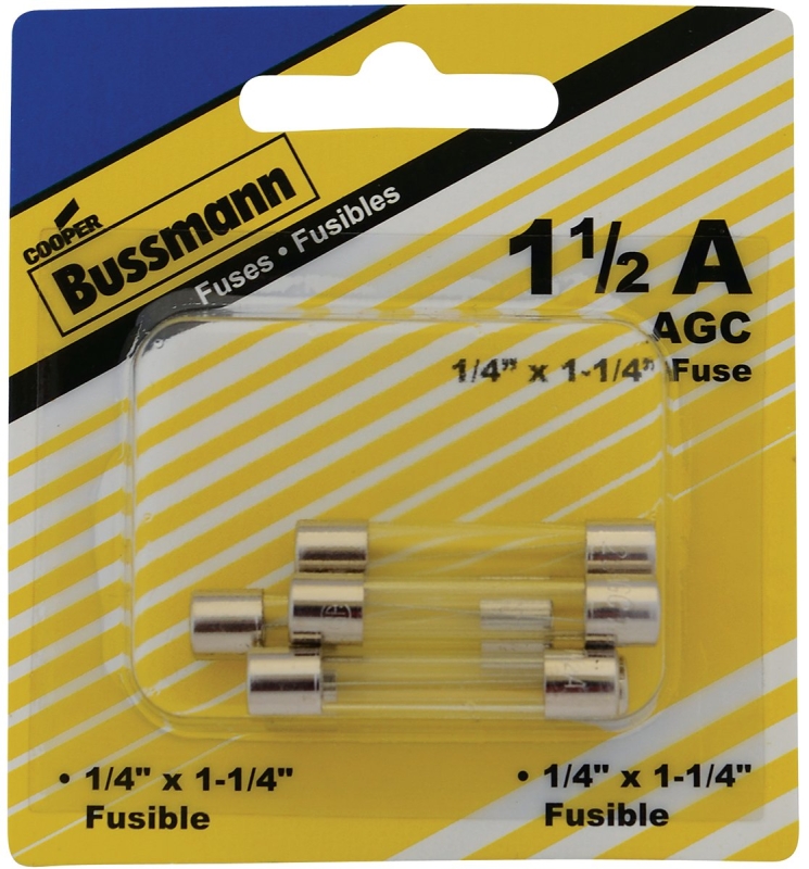 Bussmann BP/AGC-1-1/2-RP Automotive Fuse, Fast-Acting Fuse, AGC, 250 V, 1.5 A, 100 A, 10 kA Interrupt