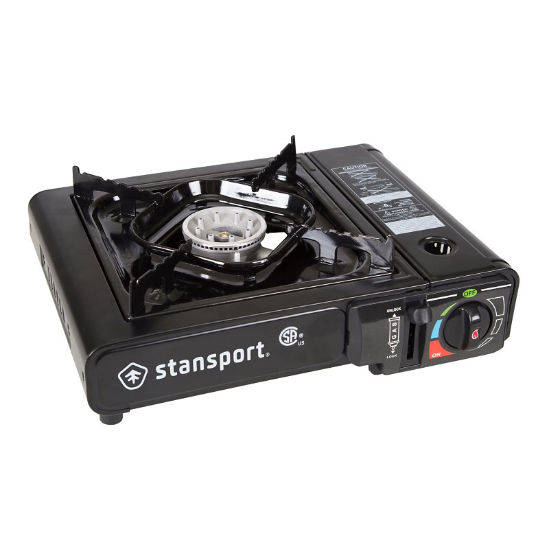 Stansport 186-100 Stove, 1-Burner, Butane, 8000 Btu, Piezo Ignition, Stainless Steel