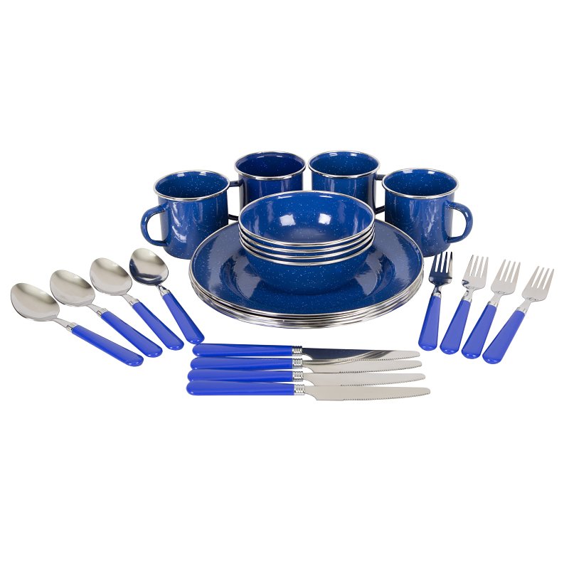 Stansport 11220 Camping Tableware Set, Steel, Blue, Enamel