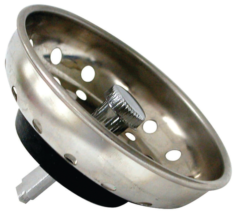 Danco 88275 Basket Strainer with Pin, 3-1/4 in Dia, Stainless Steel, Chrome, For: 3-1/4 in Dia Opening Sinks