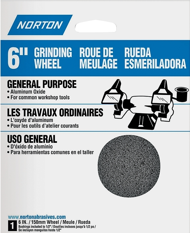 Norton 07660788245 Grinding Wheel, 6 in Dia, 3/4 in W, 1/2 in Arbor, 36 Grit, Coarse, Aluminum Oxide Abrasive
