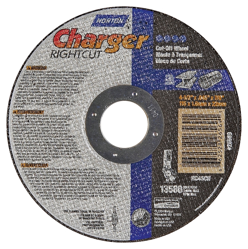 Norton BlueFire 66252843208 Cut-Off Wheel, 4-1/2 in Dia, 0.045 in Thick, 7/8 in Arbor, 36 Grit, Coarse