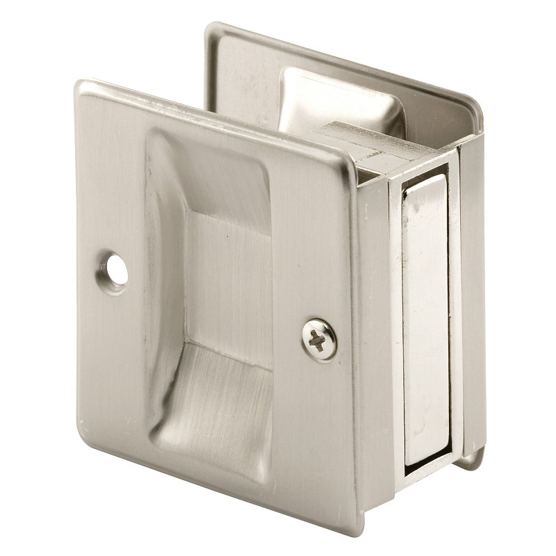 Prime-Line N 7238 Pocket Door Pull, 1-3/8 in W, 2-1/2 in D, 2-3/4 in H, Brass, Satin Nickel