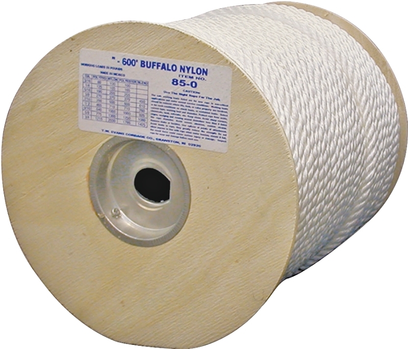 T.W. Evans Cordage 85-060 Rope, 5/16 in Dia, 600 ft L, 5/16 in, 280 lb Working Load, Nylon, White