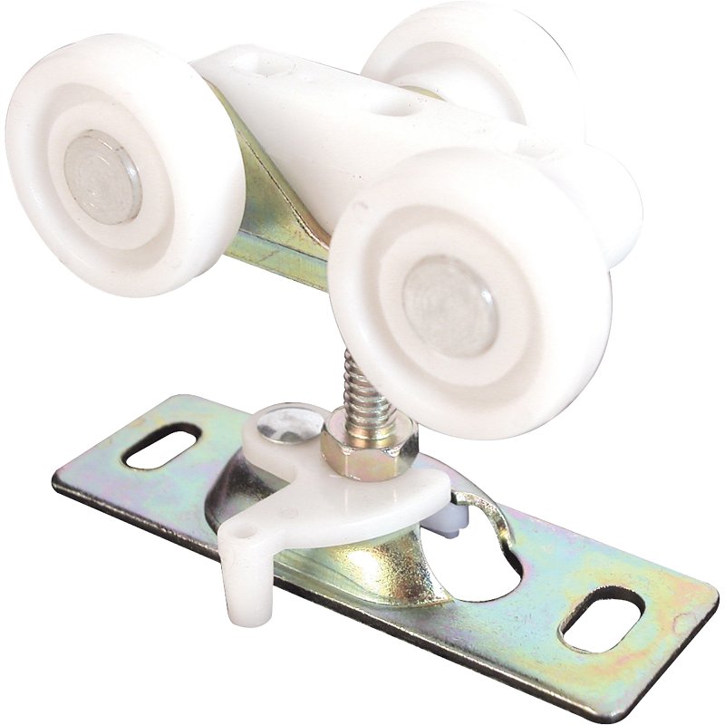 Prime-Line N 6848 Door Roller, 1 in Dia Roller, 1-1/4 in W Roller, Steel, Silver, 3-Roller, 60 lb, Top Center Mounting
