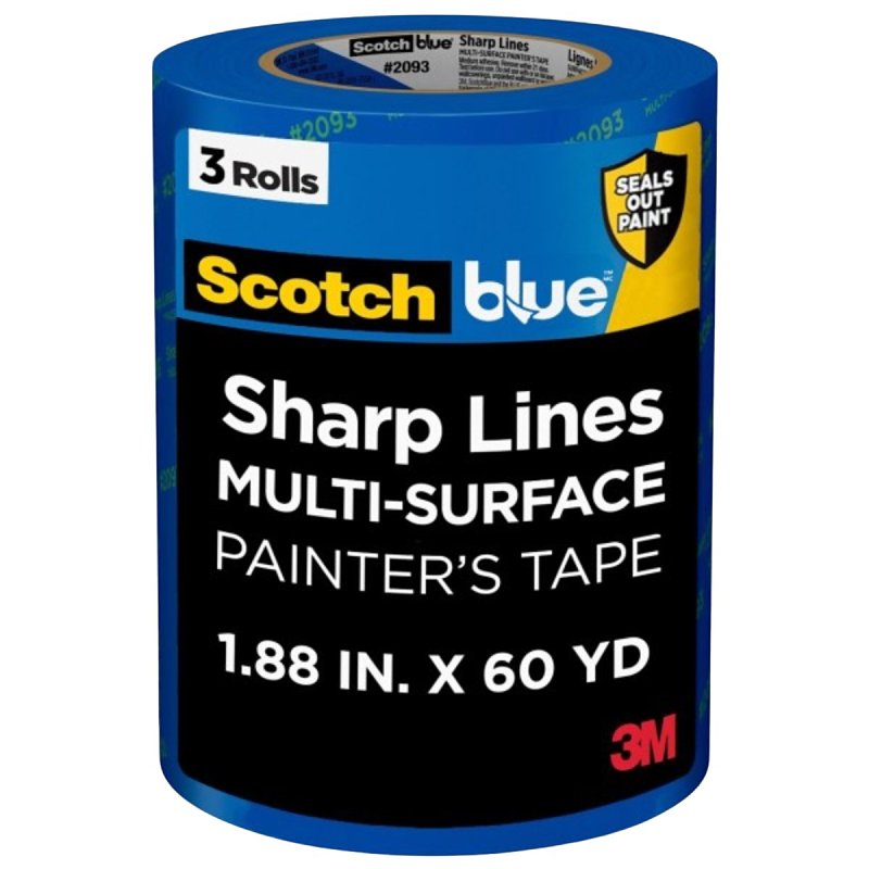 ScotchBlue Sharp Lines Series 2093-48TC3 Painter's Tape, 60 yd L, 1.88 in W, Paper Backing, Blue