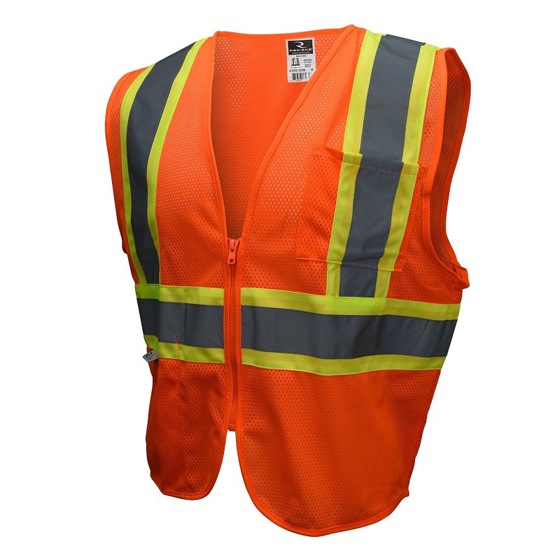 Radwear SV22-2ZOM-M Economy Safety Vest with Two-Tone Trim, M, Unisex, Fits to Chest Size: 25 in, Polyester, Zipper