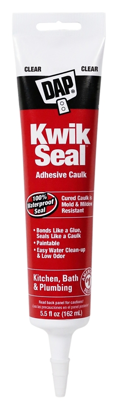 DAP 18008 Kitchen and Bath Caulk, Clear, 36 hr Curing, -20 to 180 deg F, 5.5 oz Tube