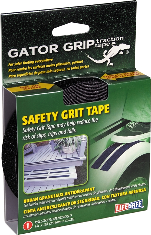 Incom Gator Grip RE3950 Safety Grit Tape, 15 ft L, 1 in W, PVC Backing, Black