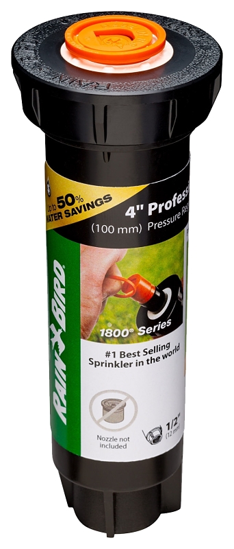 Rain Bird 1804LNPRS Pressure Regulated Pop-Up Sprinkler, 1/2 in Connection, FNPT, 4 in H Pop-Up, Plastic