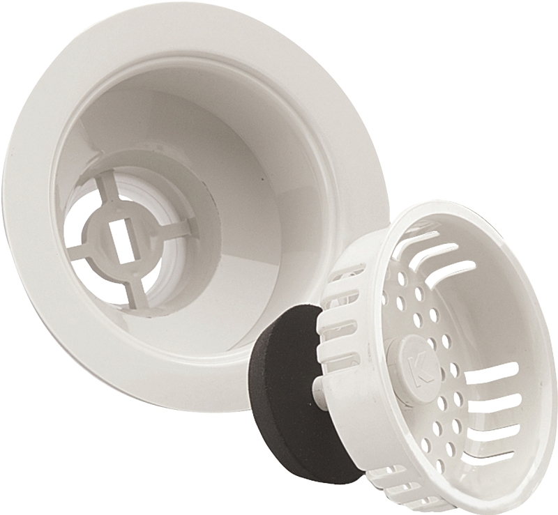 Keeney Color Line Series K1442WH Basket Strainer with Fixed Post and Deep Cup, 4-7/16 in Dia, Plastic