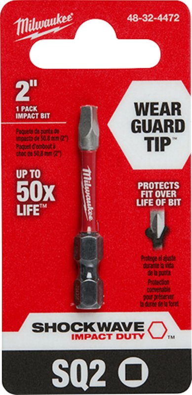 Milwaukee SHOCKWAVE 48-32-4472 Impact-Duty Power Screwdriver Bit, #2 Drive, Square Recess Drive, 1/4 in Shank, Hex Shank
