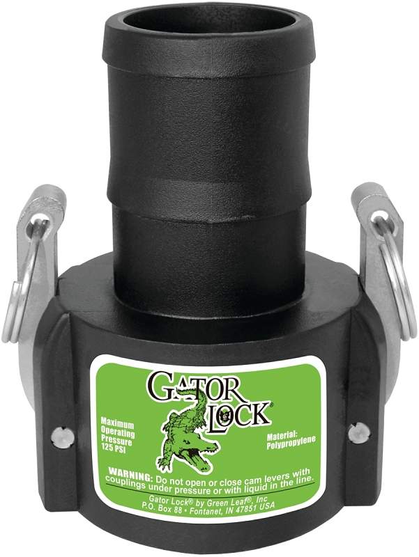 Green Leaf C Series 150C/GLP150CNL Cam Lever Coupling, 1-1/2 in, Female x Hose Barbed, Glass Filled Polypropylene