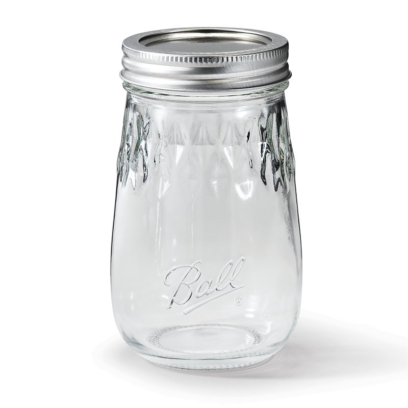 Ball 1440061199 Flute Canning Jar, 16 oz Capacity, Glass, Silver Cap/Lid, Pack of 4
