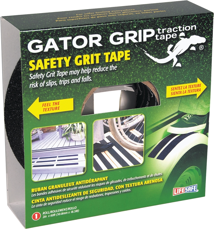 Incom Gator Grip RE142 Traction Tape, 60 ft L, 2 in W, PVC Backing, Black