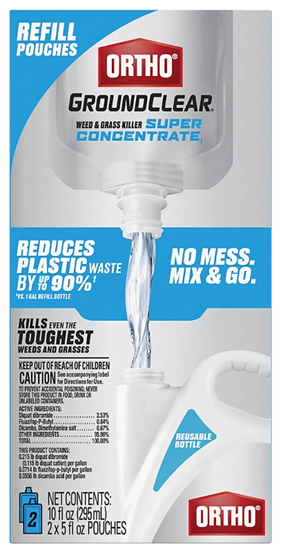 Ortho GroundClear Series 4656705 Grass and Weed Killer Super Concentrated Refill, Liquid, Dark Brown, 5 oz Pouch