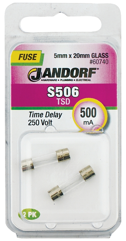 JANDORF S506 Series 60740 Time Delay Fuse, 500 mA, 250 V, 35 A Interrupt, Glass Body, Time Delay Fuse