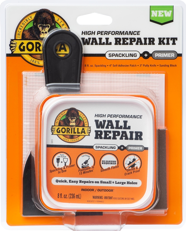 Gorilla 103959 High-Performance Wall Repair Kit, Semi-Solid, Off-White, 8 oz Tub, Pack of 4