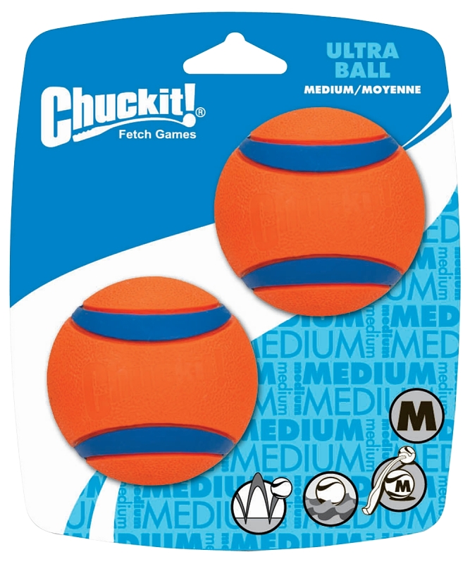 Chuckit! 17001 Dog Toy, M, Ball Toy, Rubber, Blue/Orange, Pack of 2