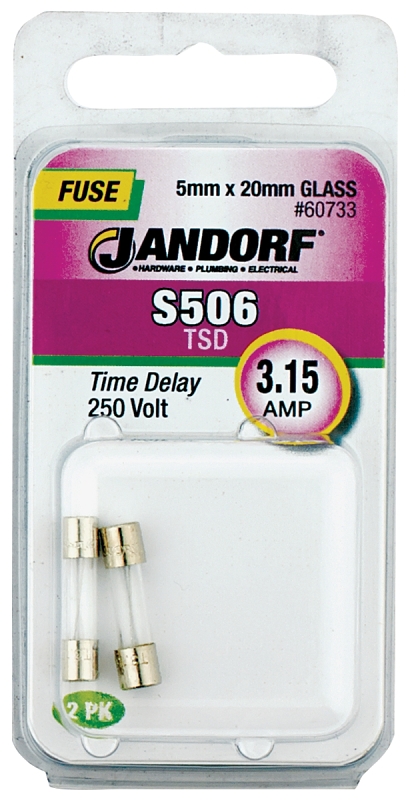 JANDORF S506 Series 60733 Time Delay Fuse, 3.15 A, 250 V, 35 A Interrupt, Glass Body, Time Delay Fuse
