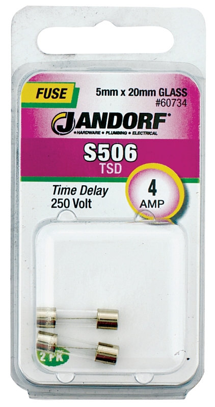 JANDORF S506 Series 60734 Time Delay Fuse, 4 A, 250 V, 40 A Interrupt, Glass Body, Time Delay Fuse