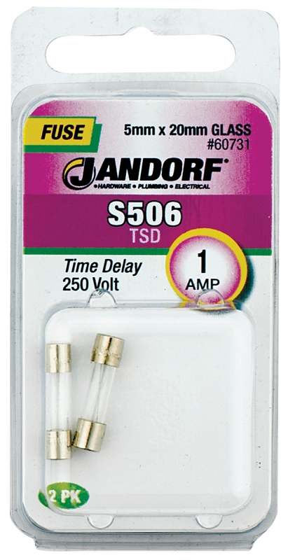 JANDORF S506 Series 60731 Time Delay Fuse, 1 A, 250 V, 35 A Interrupt, Glass Body, Time Delay Fuse