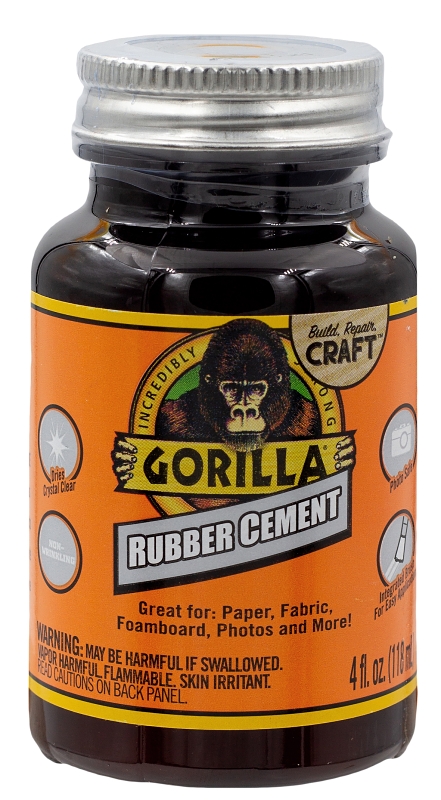Gorilla 105779 Rubber Cement Adhesive, Liquid, Crystal Clear, 4 oz Bottle